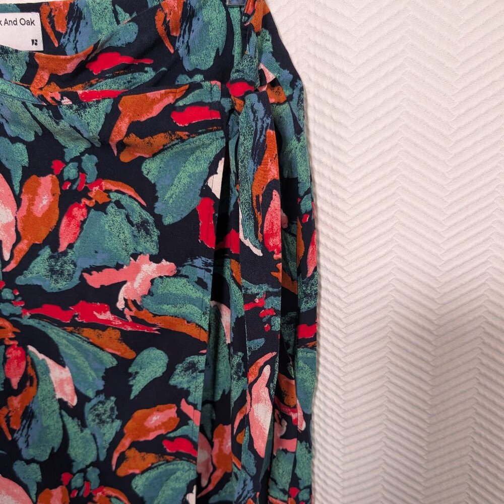 Frank & Oak The Wrap Skirt Midi Tropical Botanical Print Adjustable Waist Large - Picture 4 of 7